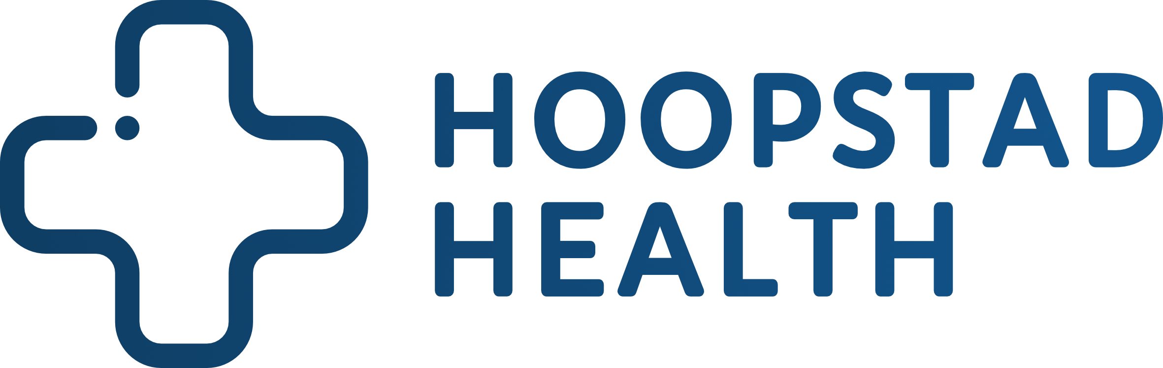 Blue medical cross with a dot on the left and the text Hoopstad Health in uppercase letters.